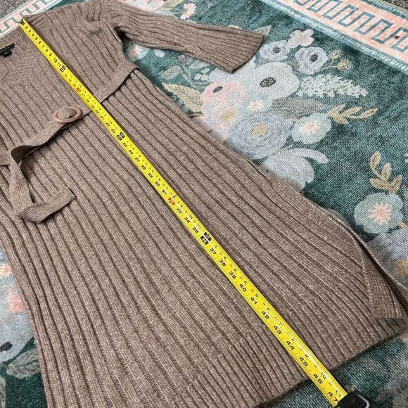 Tahari Midi Sweater Dress Small Brown Tan Ribbed Knit Long Sleeve Belted Fitted - Picture 13 of 16